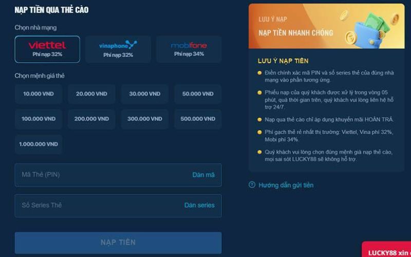 Nạp Tiền vn68 với nhiều mốc